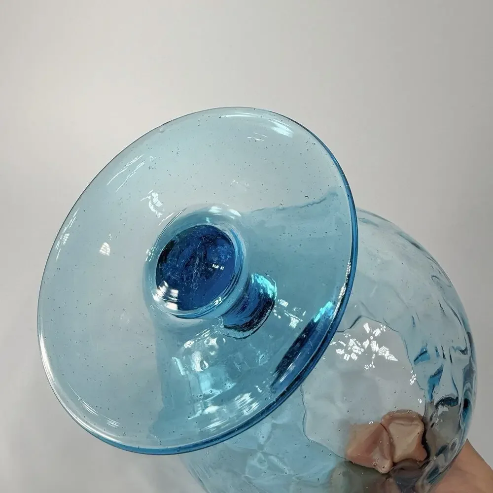 Vintage Empoli Aqua Blue Optic Brandy Snifter Vase Art Glass 9